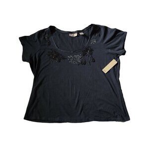 NWT IE WOMAN Black Beaded Short Sleeve Top 1X